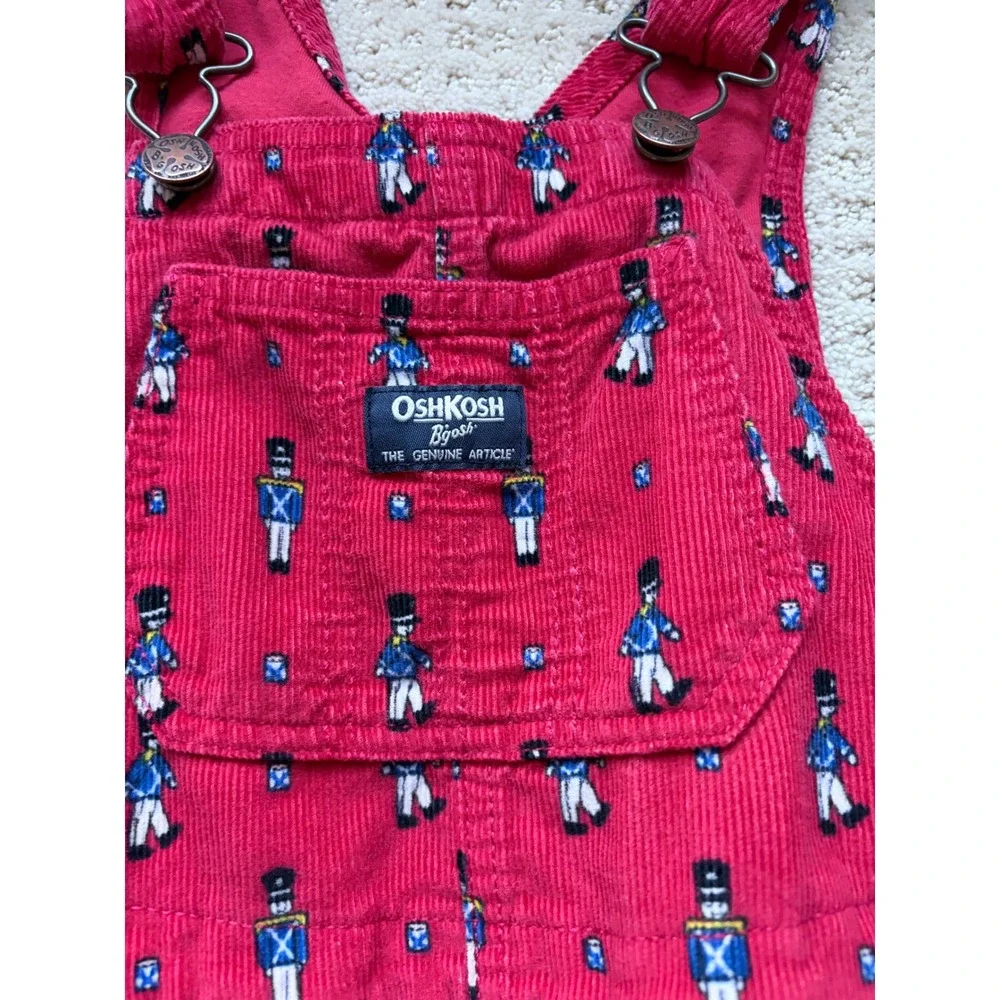 OshKosh Corduroy Overalls 5T Red Nutcracker Print Retro Heritage Schoolcore